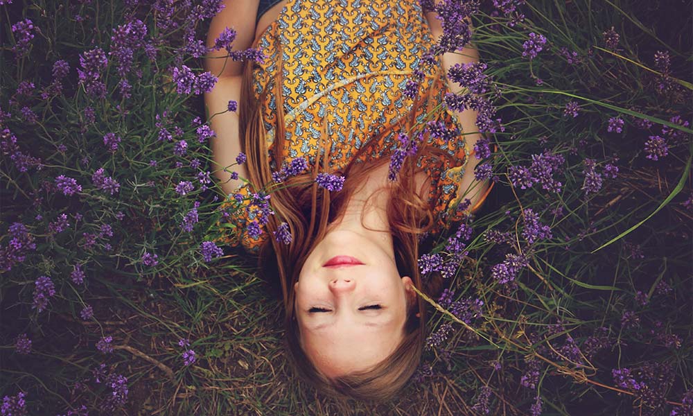 sleeping in lavender field